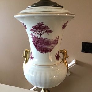 Vintage L&L Loevsky Loevsky Porcelain Toile Gold Plated Lamp